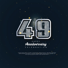 49th Anniversary celebration, 49 Anniversary celebration in black BG, stars, glitters and ribbons, festive illustration, white number 49 sparkling confetti, 49,50