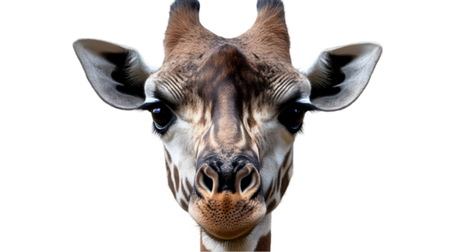 Giraffe facing forward, isolated on a transparent background. transparent Background, clipping path  -  