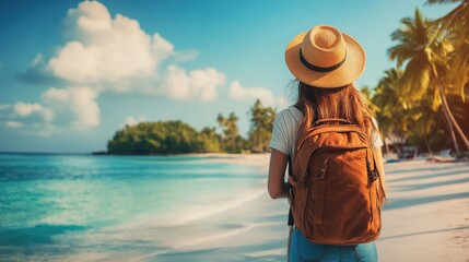 woman traveler on tropical beach
