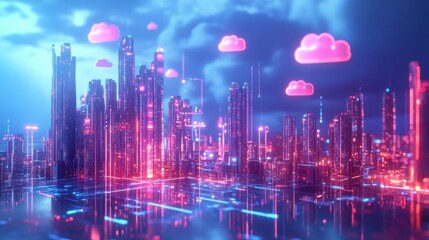 Fototapeta premium A city skyline with a pink cloud in the sky