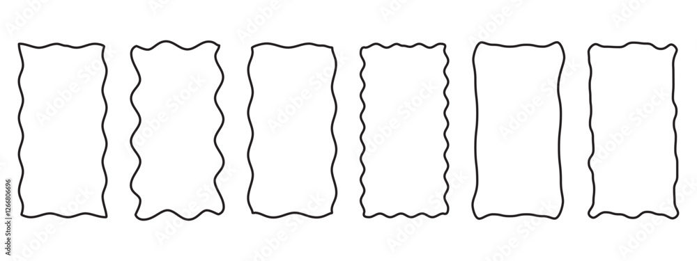 Poster set of rectangular scalloped and wavy frame. pop vintage groovy border. vector illustration on white