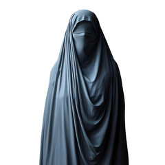 Naklejka premium Mysterious Grey Niqab Woman Dark Background Elegant Fabric art veil high gray drape style image