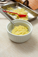 A view of some small bowl of spaghetti squash Alfredo.