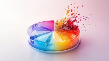 A colorful, artistic pie chart with smooth reflections and intricate details, set against a clean neutral backdrop, free from any numerical data