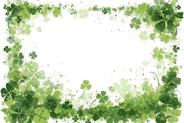 Green clover leaf frame design on a white background, detailed intricate design, perfect for seasonal or nature themed projects, springtime theme, decorative