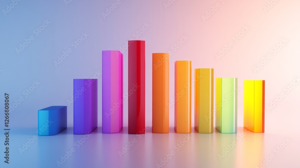 Aufkleber a creative, detailed bar chart with smooth reflections in a range of bright colors, isolated on a li