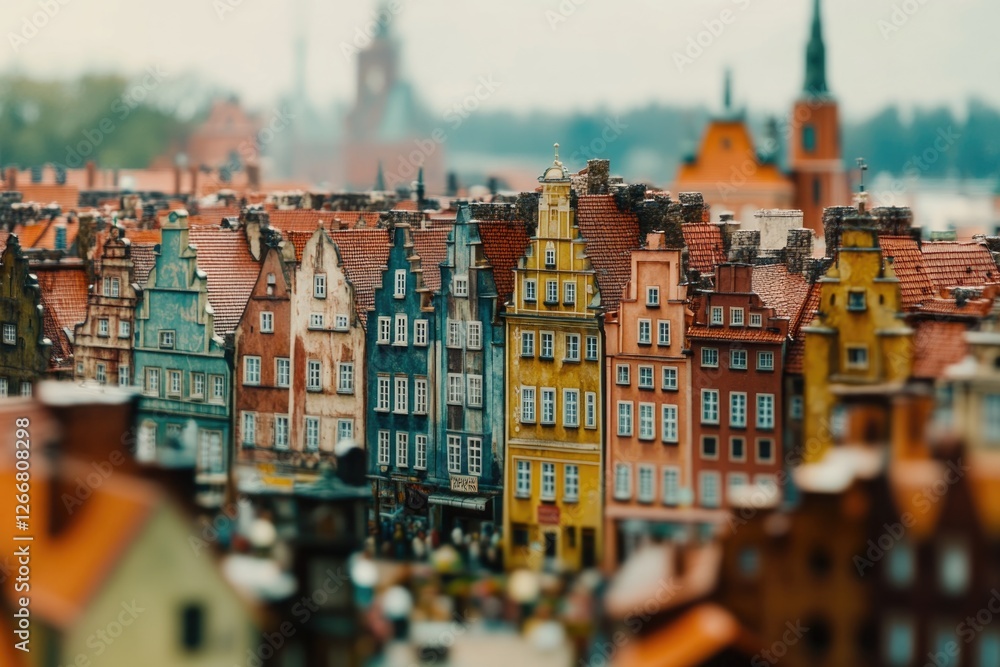 Poster a cityscape with a clock tower in the background, suitable for use in urban or architectural context