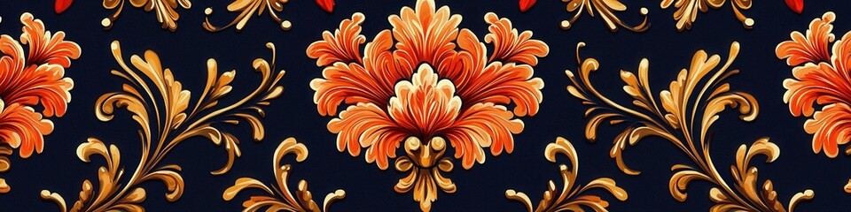 Elegant gold floral damask pattern, textile design, ornate background