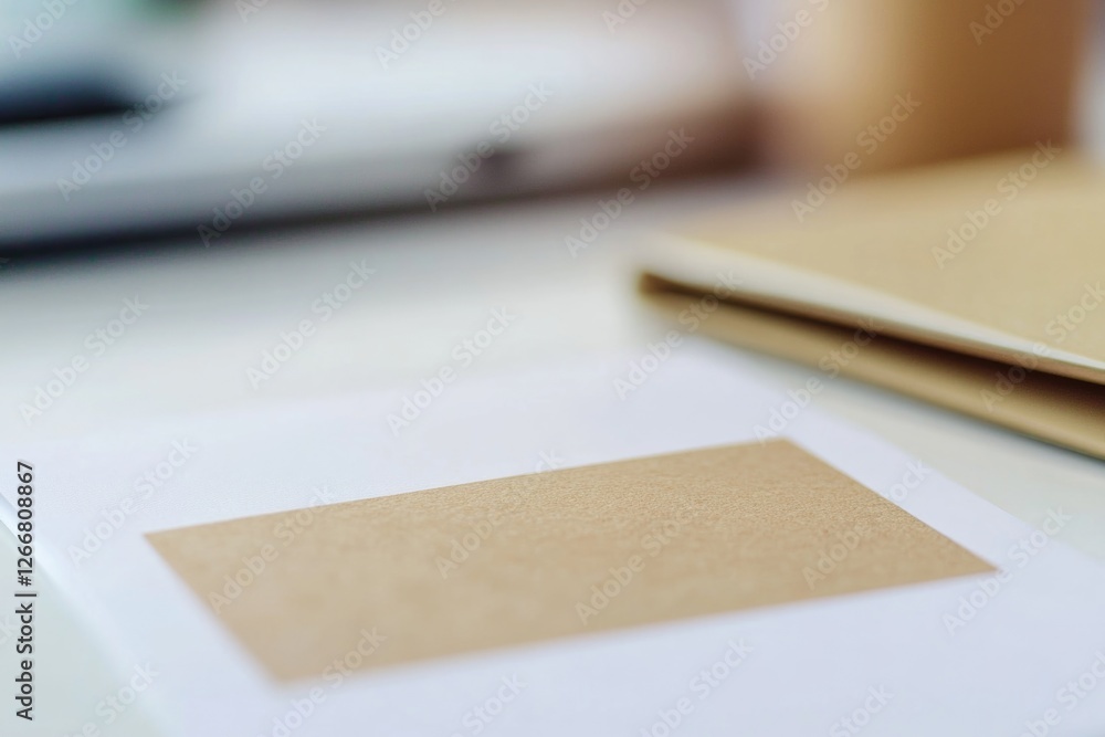 Poster a laptop computer placed on a white desk, ready for use