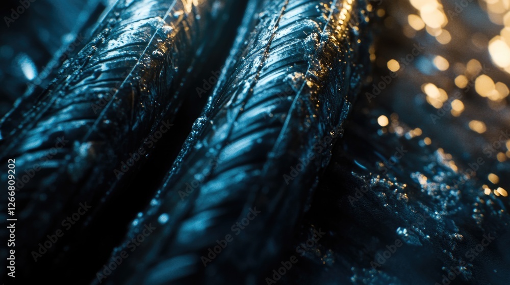 Poster close-up shot of a metal object with water droplets on its surface, great for use in science or tech