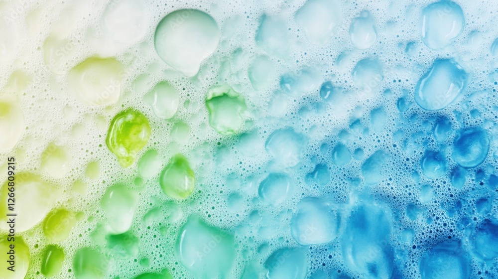 Poster Close-up shot of water bubbles on a surface with smooth, rounded shapes and varying sizes