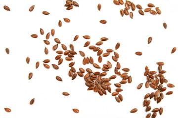 flax seeds isolated on white background. Top view