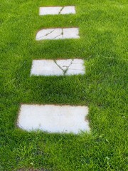 Stepping Stones on Green Grass. Stepping stones on lush green grass, perfect for garden and landscaping projects.