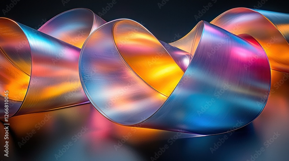 Poster abstract ribbon with vibrant colors and unique reflective patterns for decoration