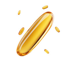 Falling Fish oil pill isolated on transparent background