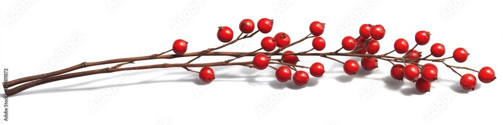 Poster close-up shot of a bunch of red berries perched at the end of a branch
