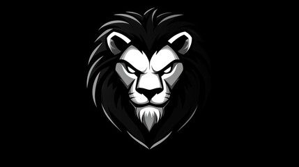 Obraz premium Majestic lion head, dark background, powerful symbol, logo design
