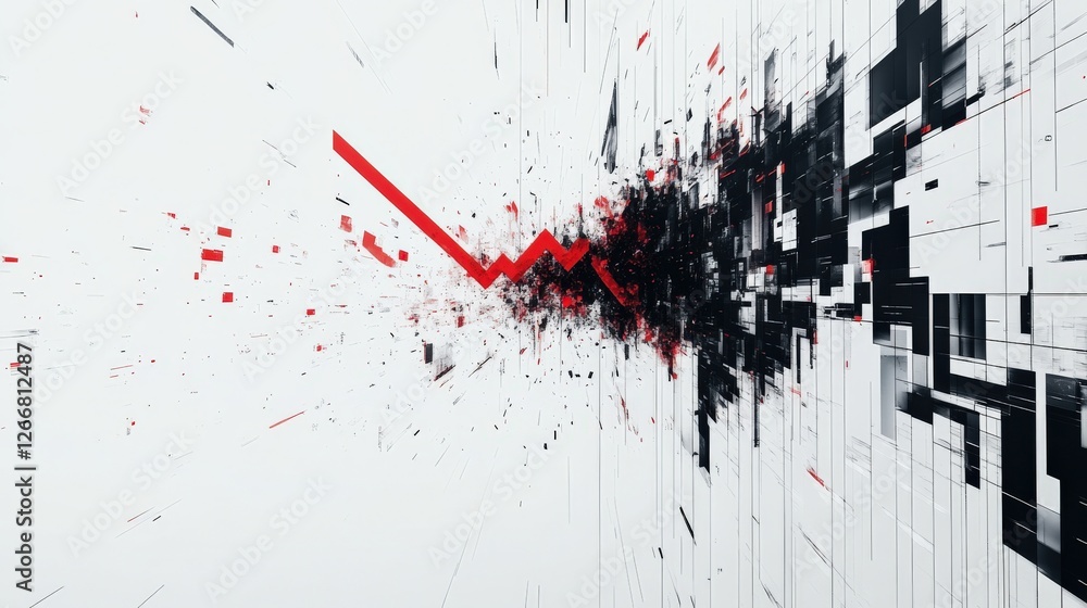 Poster abstract representation of data flow with red and black elements on a white background