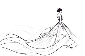 Stylish depiction of a female figure in a graceful gown, emphasizing minimalism and professional artistry, ideal for fashion-related projects