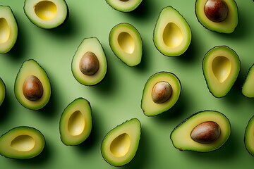 A high-quality image of avocado slices suspended on a gradient yellow-green background, with room for text, ideal for fresh food advertising