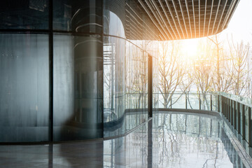 Modern Architectural Interior with Glass Panels and Natural Light