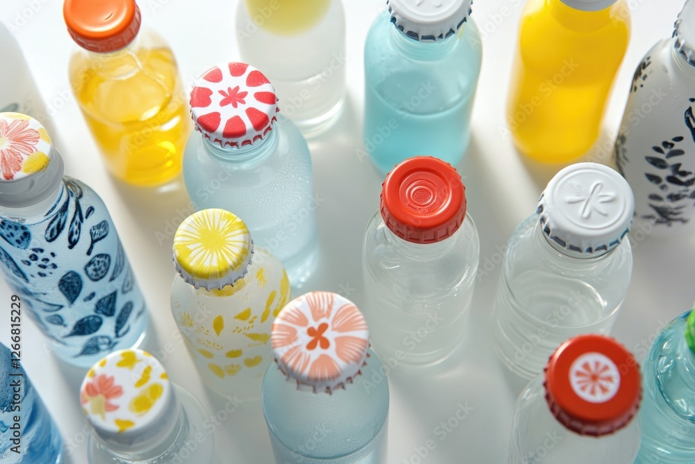 Poster Collection of colorful bottles in different shapes and sizes
