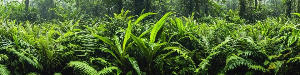 Obraz premium A dense and vibrant forest filled with various green plants