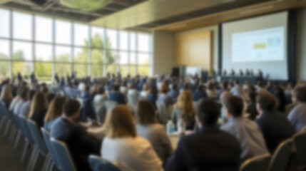 Obraz premium Conference attendees engage in discussions and presentations during a business event in a large venue