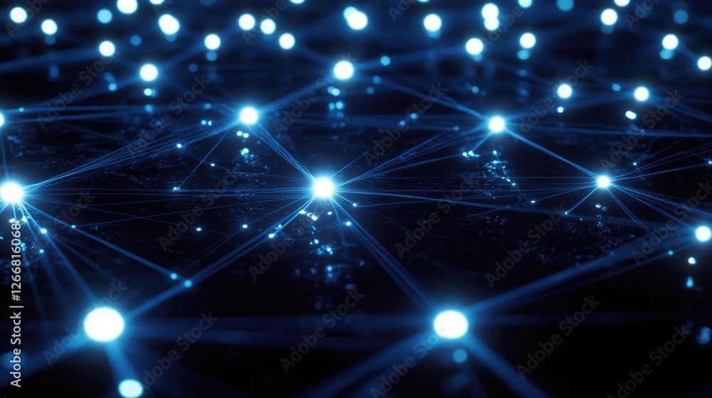 Poster a cluster of interconnected blue lights, suitable for decorative or technological contexts