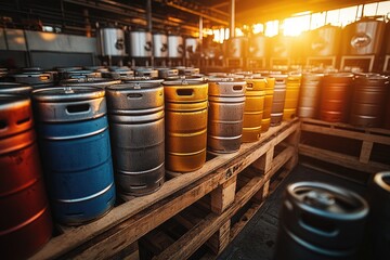A stack of beer kegs on a wooden pallet, ready for a party or event