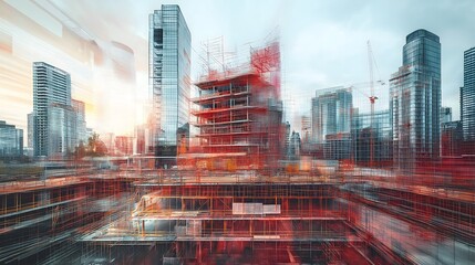 Vibrant urban skyline with abstract lines and colorful patterns creating a digital metropolis visualization