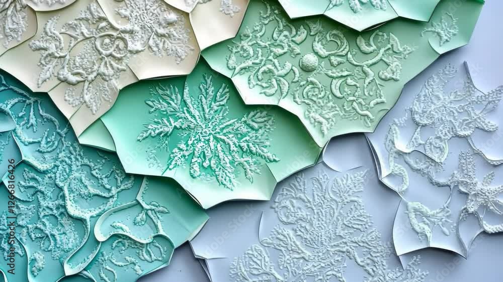 Poster beautiful handcrafted paper designs showcase delicate textures and intricate patterns in soft hues. 