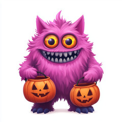 Cute Pink Cartoon Furry Cat with a Playful Look