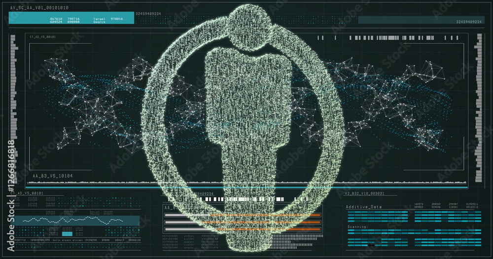 Poster image of data processing and man icon over dna strand