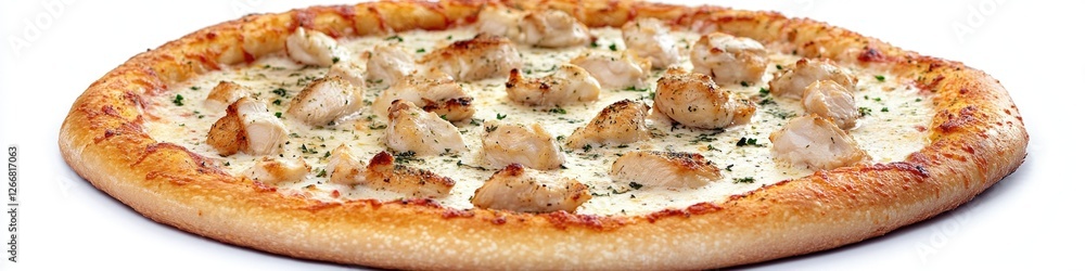 Poster a slice of pizza on a clean white background