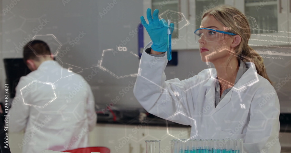 Poster image of scientific data processing over diverse scientists in laboratory
