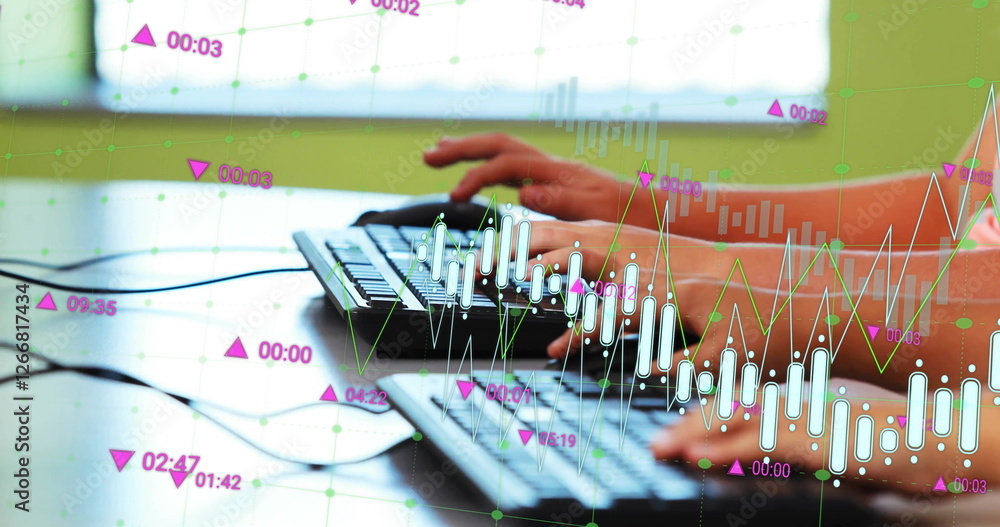 Poster image of data processing over diverse schoolchildren using computers