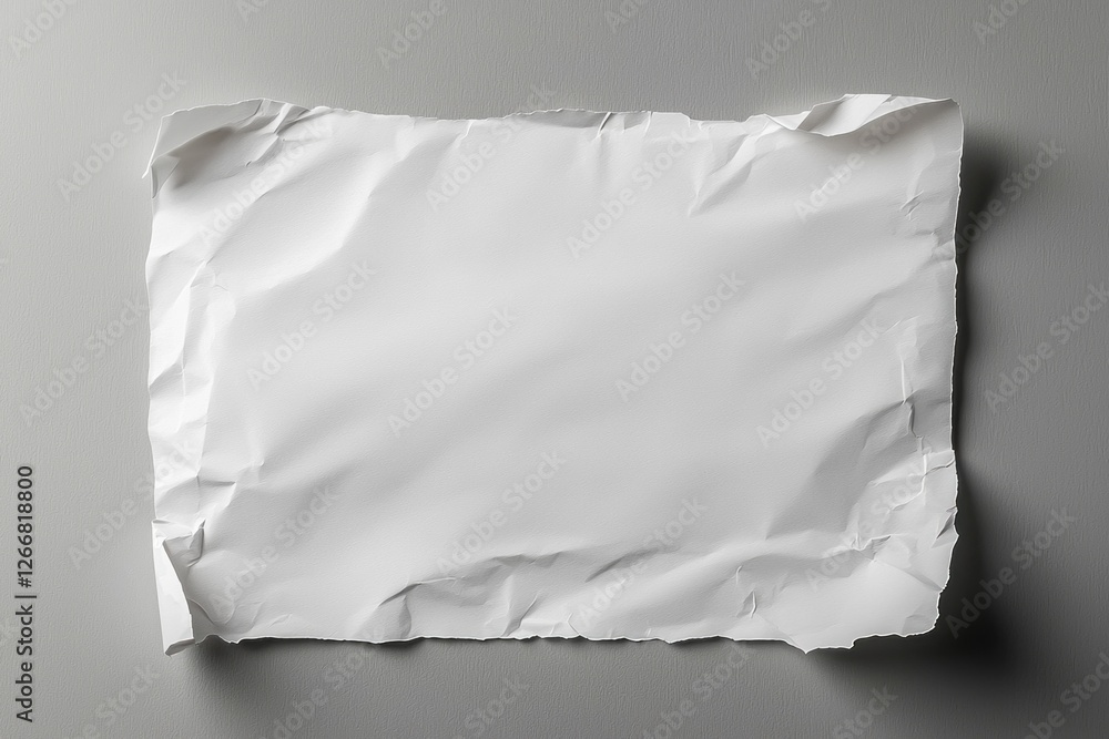 Poster crumpled white paper rests on a smooth gray surface, creating a subtle texture suitable for design c