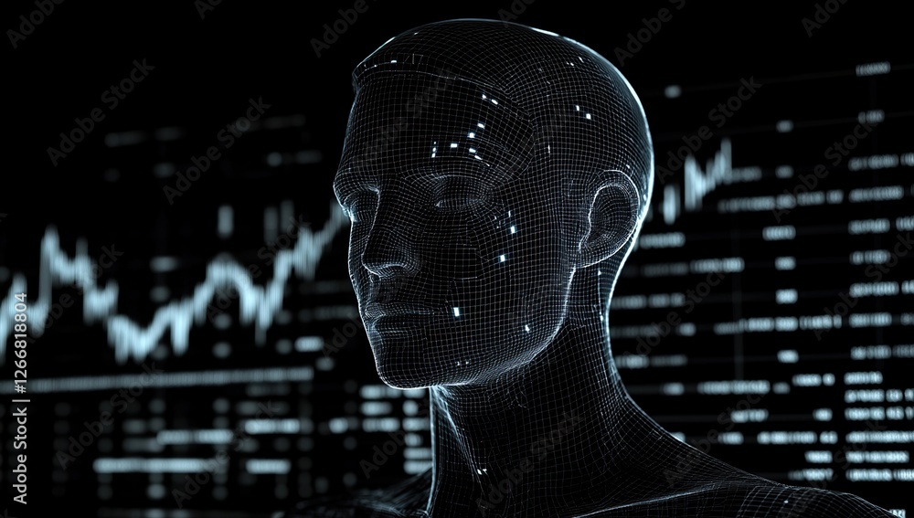 Aufkleber digital human: exploring ai, virtual reality, and data visualization in a wireframe model, revolutio