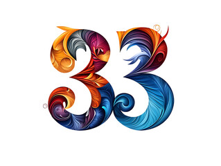 Obraz premium Colorful abstract design of number 33 in a creative digital art format for modern aesthetics