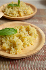 A view of some small plates of spaghetti squash Alfredo.
