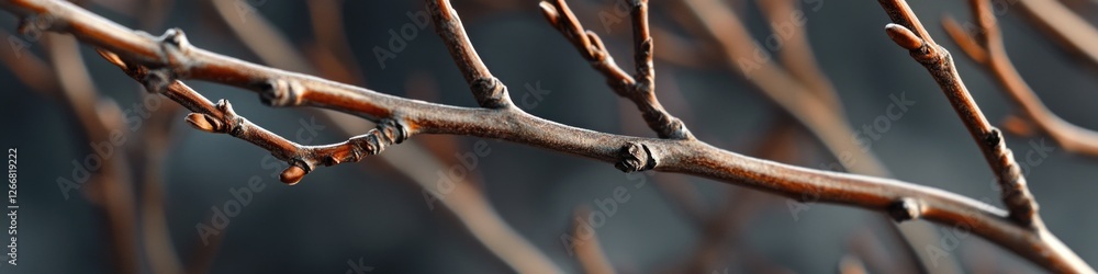 Poster a detailed view of a tree branch with leaves and twigs