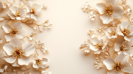 Elegant White and Gold Floral Design on a Soft Beige Background