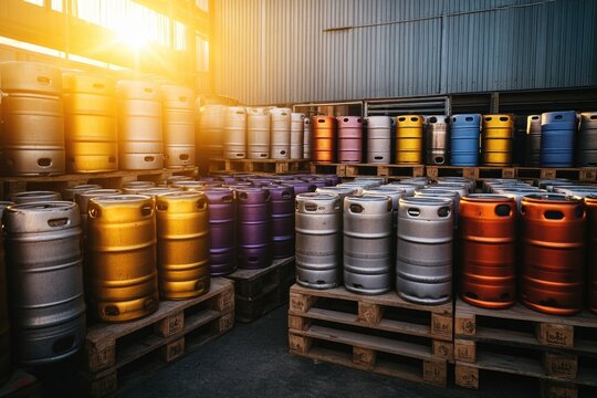 Warehouse storage of beer kegs, perfect for party or event planning
