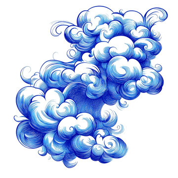 Hand drawn blue curly cloud outline