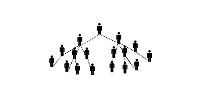 Hierarchical Organization Diagram Structure with dashed line Animation on White Background. UHD 4k 