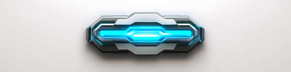 Modern high-tech logo using glowing electric blue and metallic gray in a sharp futuristic layout on white