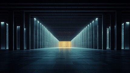 Futuristic corridor, glowing, dark, concrete, illuminated, entrance, background, technology, architectural, design