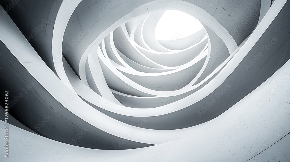 Poster modern building's spiral atrium; light shines; concrete; design; architecture; interior