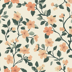 a repeatable floral pattern, pale colors, vintage, add some leaves, make it more like a wallpaper, super simple and not too comlplex 